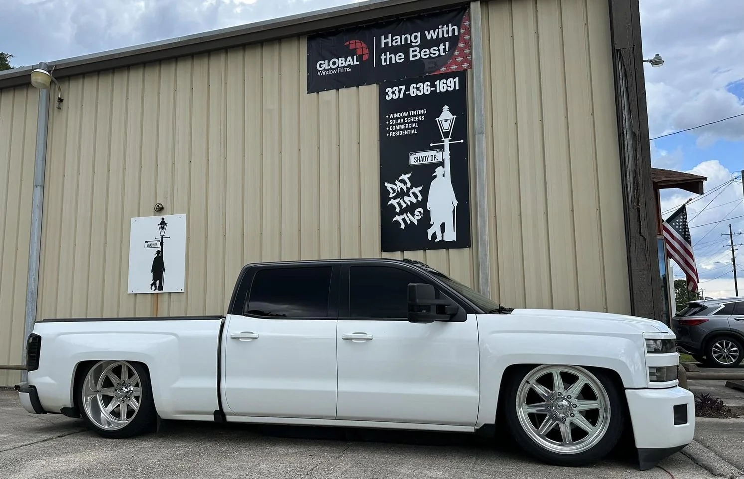 Tinted white Silverado at DAT TINT THO, New Iberia LA